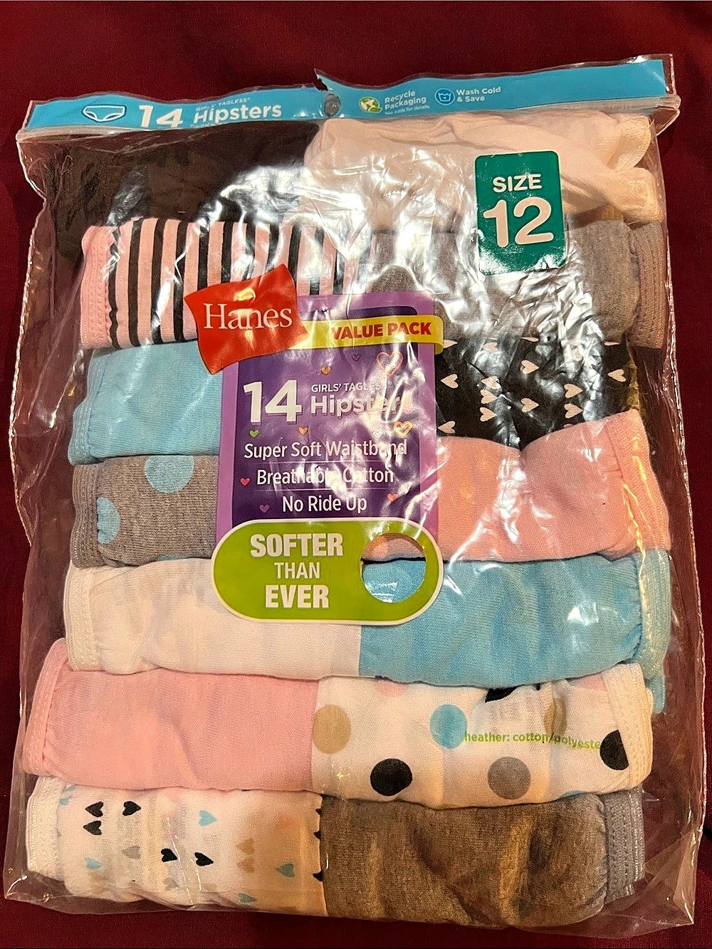 Hanes 14 Hipsters Multicolor Size 12 NWT